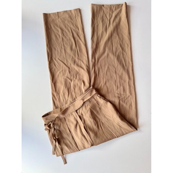Aritzia BABATON Andreas Tan Brown Crepe High Waisted Tie Trousers Pants, Size 6 - Picture 1 of 13